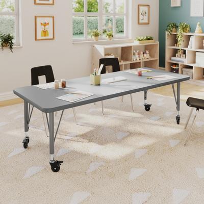 Lancaster Home Commercial Adjustable Height Rectangular Activity Table with Locking Casters