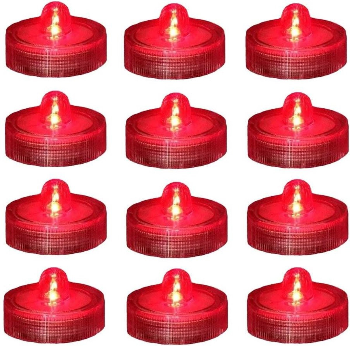 Set van 12 rode waterdichte LED theelichtjes voor sfeervolle vlamloze verlichting