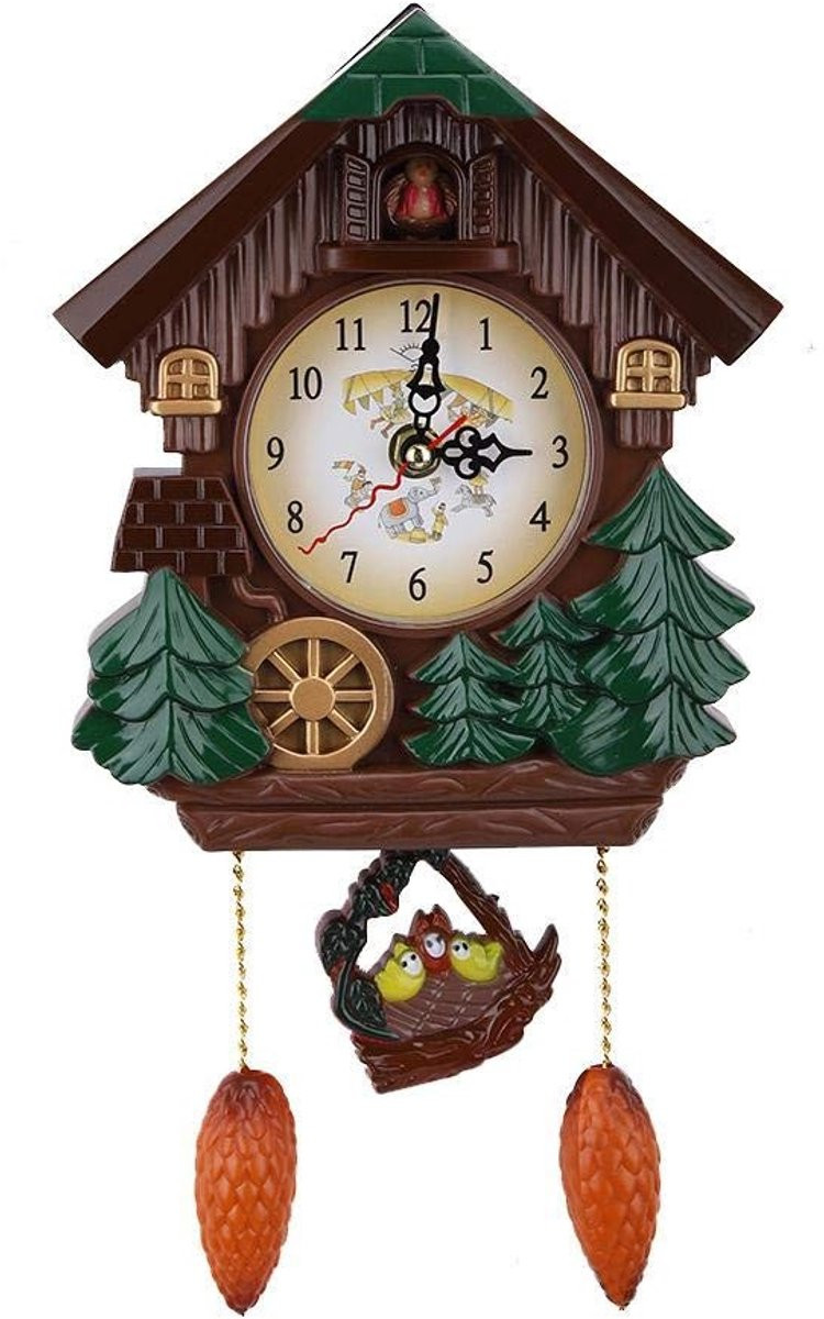 Aladdien Koekoeksklok Boomhut Vorm - Bruin - Wandklok met Arabische Cijfers - 32 cm