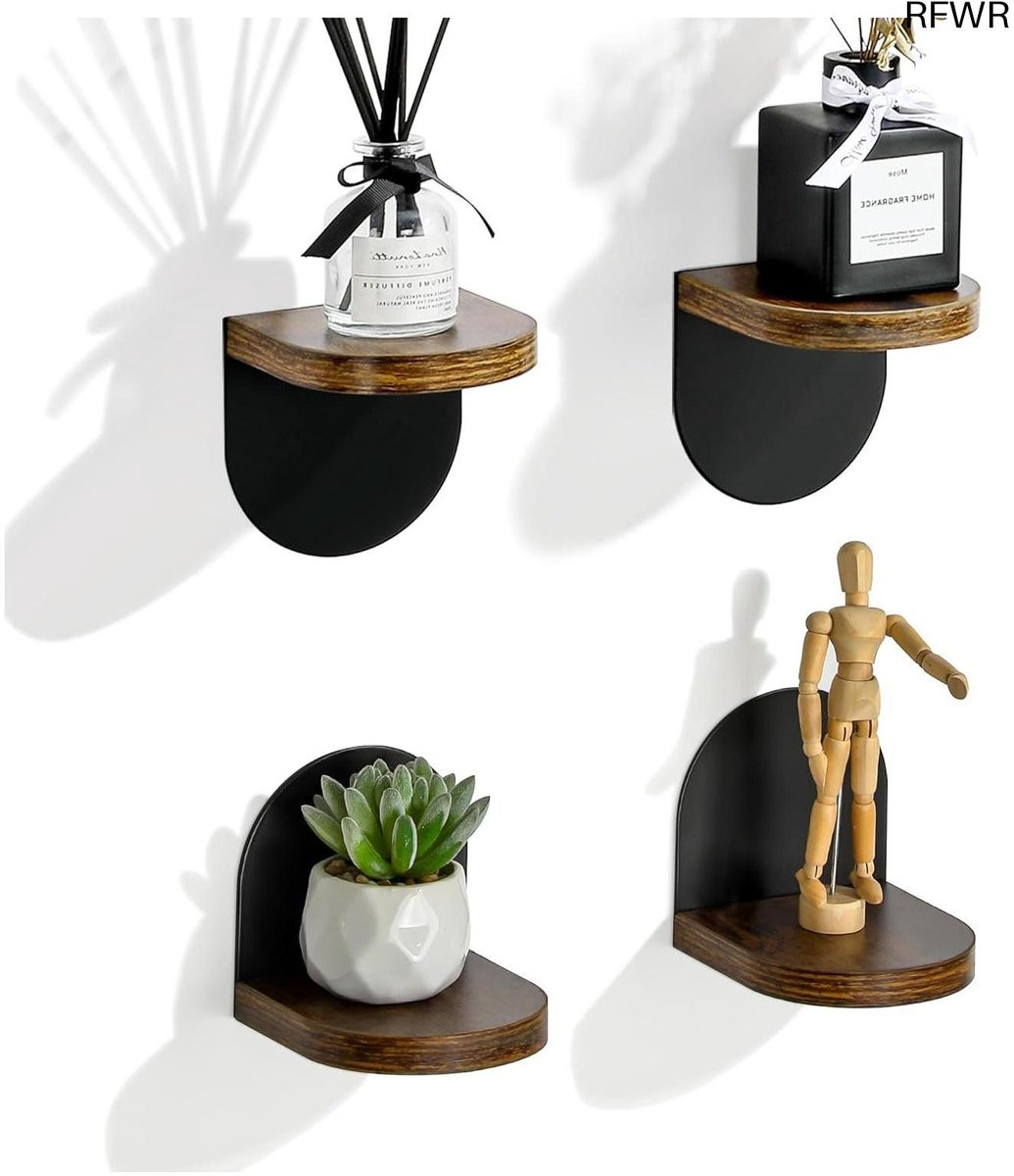 RFWR Zwevende Planken Set van 4 - Houten Wandplanken voor Woonkamer, Slaapkamer, Badkamer en Keuken
