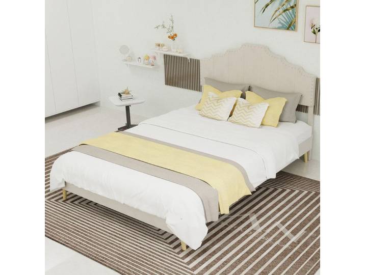 Lit - OEM - Moderne - 140x200 cm - Tête de lit douce - Beige