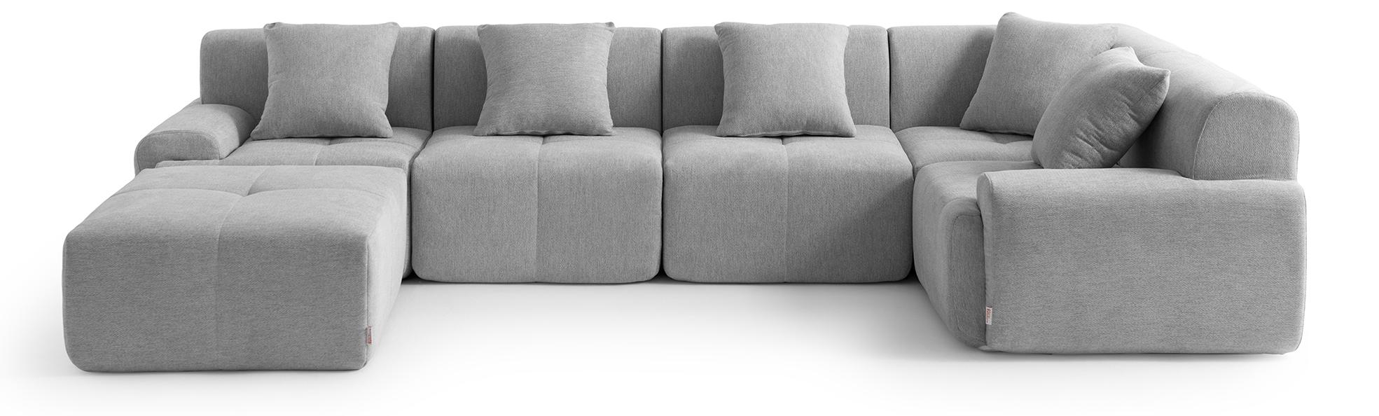 MILYSOFA SOFAMOUS 5-Sitzer-Modul-Ecksofa mit Chaiselongue, Chenille-Stoff in Mineralgrau