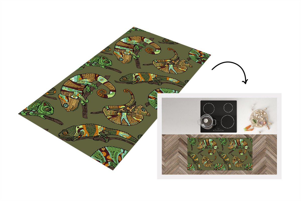 Keukenloper Kameleons Jungle Patroon - Vinyl - 120 x 60 cm