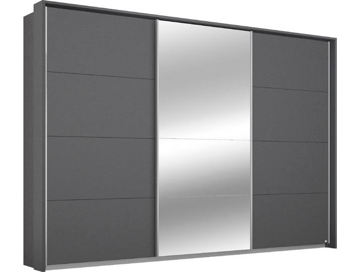 Schwebetürenschrank, Holzwerkstoff, Graumetallic, 278×214×64 cm, Mit Inneneinteilung, Modern, Rauch