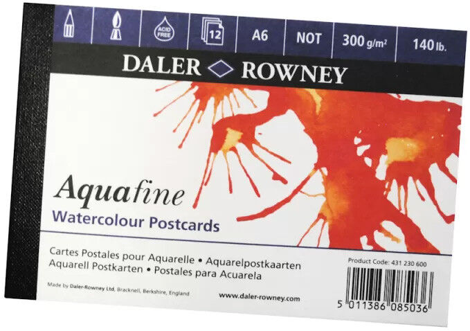 Bloc de cartes postales Aquafine aquarelle grain fin 300g 12 feuilles - Daler Rowney