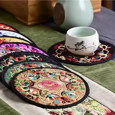 Uplift Essentials Vintage Floral Embroidery Coasters Vintage Floral Embroidery Coasters