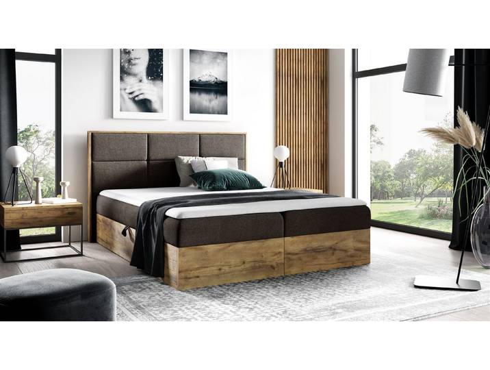 Fun Möbel Boxbett Schlafzimmerbett BARTEL in Stoff Faro (inkl. Kaltschaumtopper), Rahmen des Bettes in Artisan Eichen-Optik