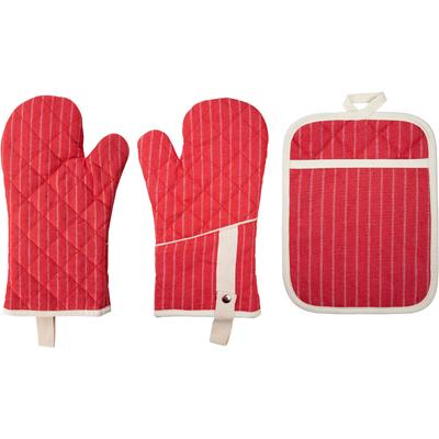 Topfhandschuhe STUCO "gestreift", rot (rot, natur), Baumwolle, Polyester, Topflappen
