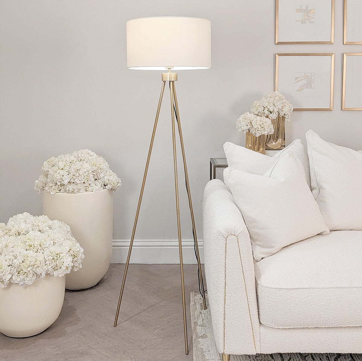 Akira Gold Tripod Floor Lamp with Ivory Shade