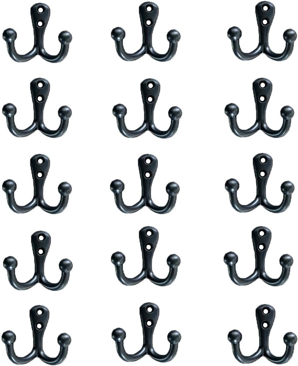 15 Stuks Wandhaken voor Kleding en Accessoires - Vintage Zwart Metaal