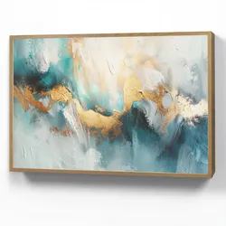 WANDLEUCHTE MIT AKKU Abstrakt - Kunst - Gold - Blau Dimmbar 90x60 cm Wandlampe