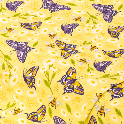 Baumwollstoff Schmetterlinge & Bienen "Sina", gelb-color