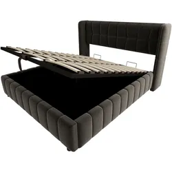 OKWISH Polsterbett Stoff Grau 180x200 cm mit Stauraum, Metallrahmen, Lattenrost und gepolstertem Kopfteil