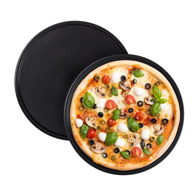 Relaxdays 20x antiaanbak pizzaplaten rond, carbonstaal, antraciet, ∅ 32 cm