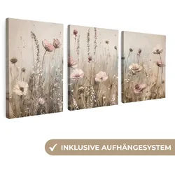 LEINWANDBILD 3er Set Blumen - Beige - Modern - Rosa 180x80 cm