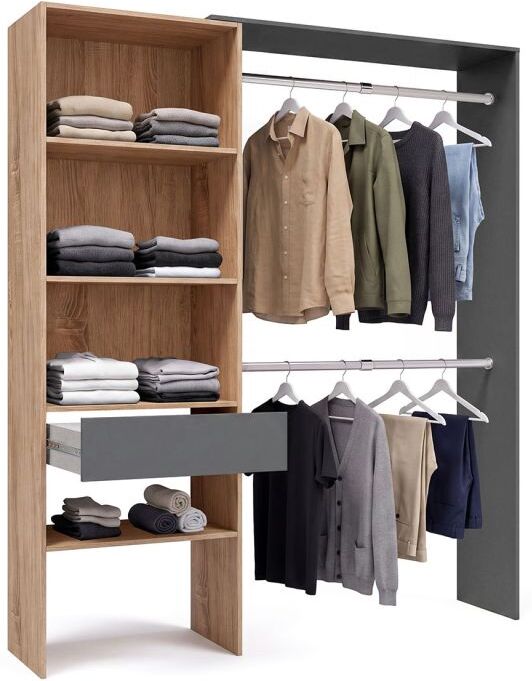 duehome Armario vestidor abierto con diseño funcional 158x187 cm Aura - Roble Canadian - Gris Grafito