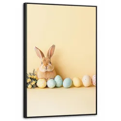 LEINWAND Bilder mit Rahmen - Eier - Kaninchen - Pastellfarbtöne - 60x90