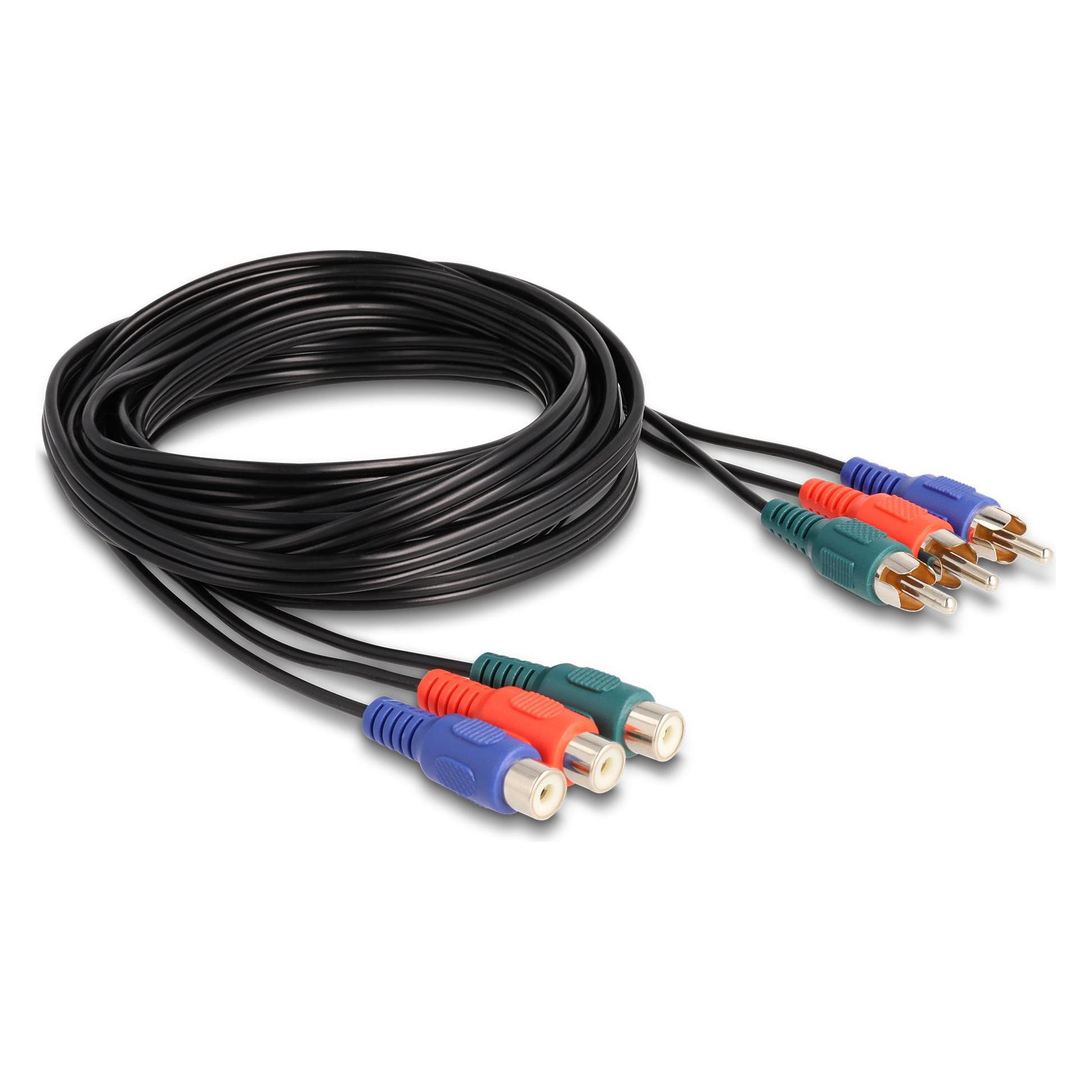 Delock Cinch RGB Verlängerungskabel 3 x Stecker zu 3 x Buchs (3 m, Cinch Kabel) (85370)