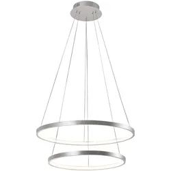 LED-Pendelleuchte, silber, 2 Leuchtringe, warmweiße Lichtfarbe, modern