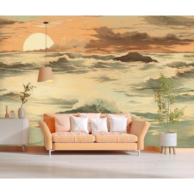 Vliestapete LIVING WALLS "LIMITED – Sunset Panorama Fototapete", blau, B:3,71m H:0m L:2,8m, Vlies, Tapeten, Atmosphärische Landschaft bei Sonnenuntergang im Panoramaformat