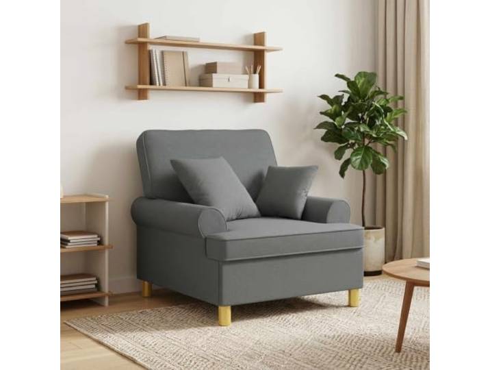XL Sessel mit Kissen Dunkelgrau Stoff Polyesterbezug, Schaumstoffpolsterung, Holz- und Metallrahmen, Kunststoffbeine, Armlehnen, Wohn- und Schlafzimmer