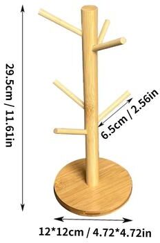 Inspire Select Bamboo Mug Tree Holder Coffee Cup Rack With 3 6 Hooks, Non Slip Countertop Mug Organizer & Display Stand yk6