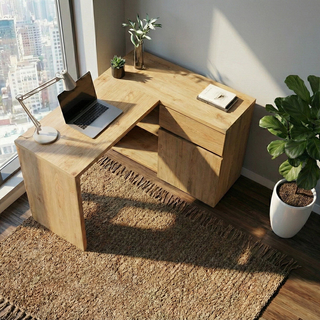 Latitude Run Hollice Modular L-Shaped Writing Desk Montana Oak 76.2cm H X 117cm W X 90cm D