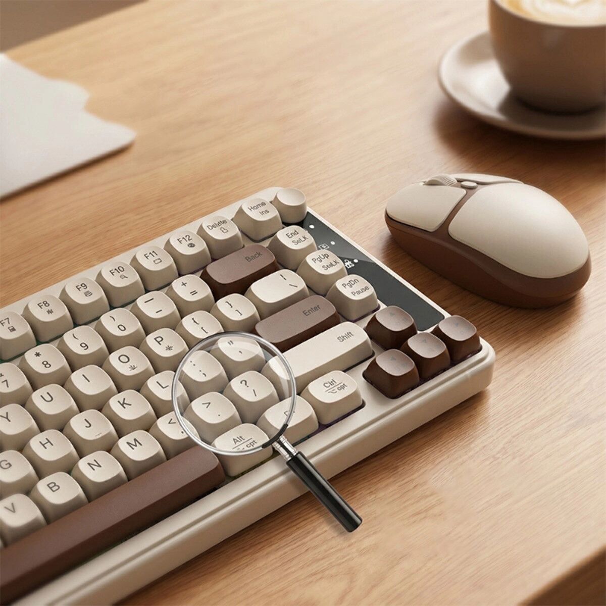 INF 82-Tasten Kompaktes Kabelloses Tastatur- und Maus-Set — 2.4G stabile Verbindung, RGB-Hintergrundbeleuchtung, Type-C Braun
