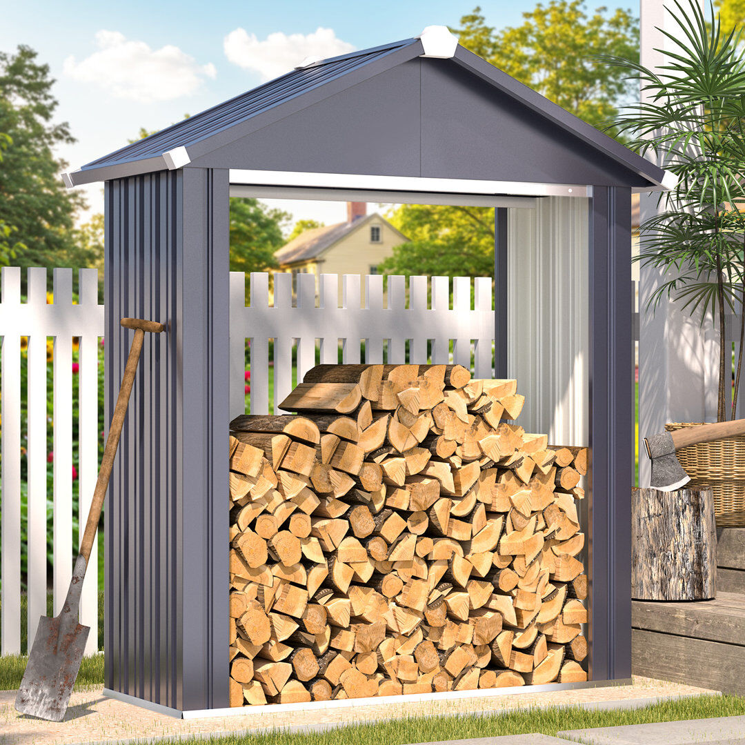 YODOLLA Firewood Rack Outdoor Sheds & Outdoor Storage Clearance Grey 151.89cm W X 66.04cm D X 176.02cm H