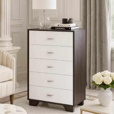 Benzara Wooden Chest with Five Drawers, White & Espresso Brown