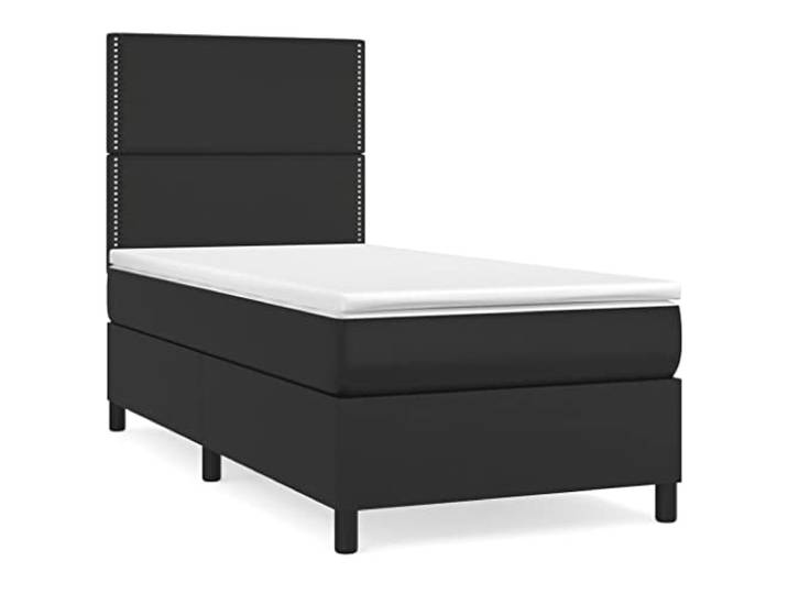 PUGYNBK Boxspringbett, Kunstleder, Schwarz, 90 x 190 cm Verstellbares Kopfteil, Taschenfederkernmatratze, mittlere Härte, einfache Reinigung