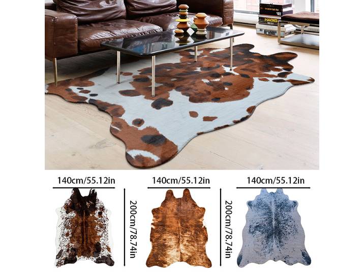 Tapis Imitation peau d'animaux 140x200cm, en fausse fourrure douce, en cuir de vache, pour chambre à coucher, décoration de maison, décor de noël