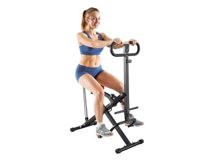VEVOR Machine à Squats Domestique\, Rameur Vertical Pliable pour Squats Profonds\, Appareil d'Entraînement des Fessiers et des Jambes\, avec 3 Bandes de Résistance\, pour Fitness Domicile\, Noir
