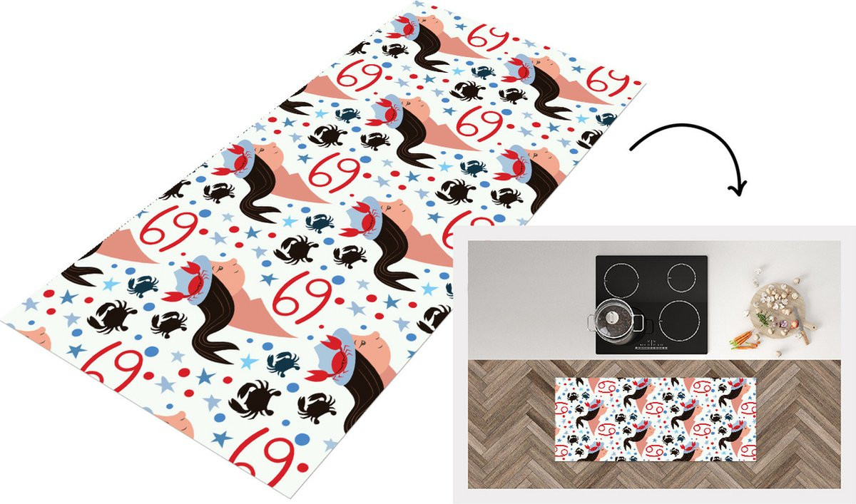 KitchenYeah Keukenloper Zodiac Kreeft Patroon Vinyl Breedte: 50 cm, Lengte: 120 cm