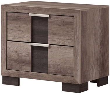 Benjara Rangley 24 Inch Nightstand, 2 Drawers, Chrome Metal Handles, Brown Wood