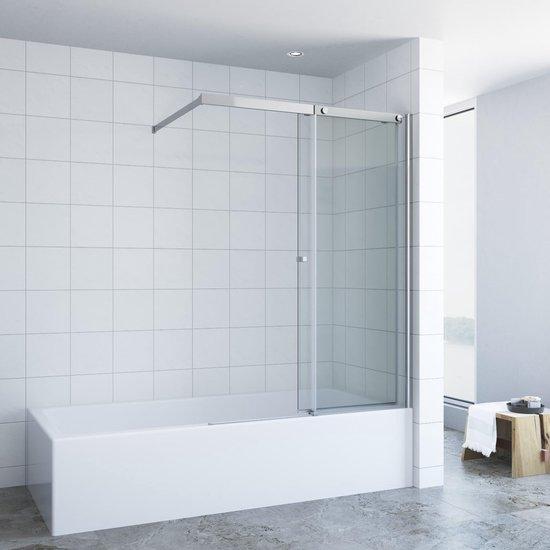 Famanu Duschwand für Badewanne 120 x 150 cm mit Schiebetür - Sicherheitsglas mit Nano-Beschichtung