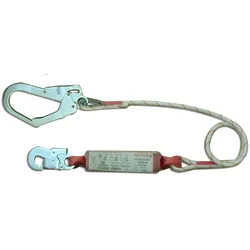 3M PROTECTA Sanchoc Verbindungsmittel mit Bandfalldämpfer, Länge: 1,5 m, Kernmantelseil 10,5 mm, Karabiner AJ565 Öffnungsweite 19 mm und Karabiner AJ595 Öffnungsweite 50 mm, 1,5 m