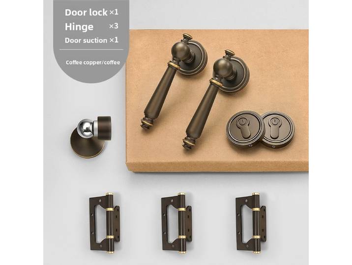 Serrure de porte intérieure en laiton de style rétro, poignée universelle pour porte en bois, ensemble complet de serrures silencieuses