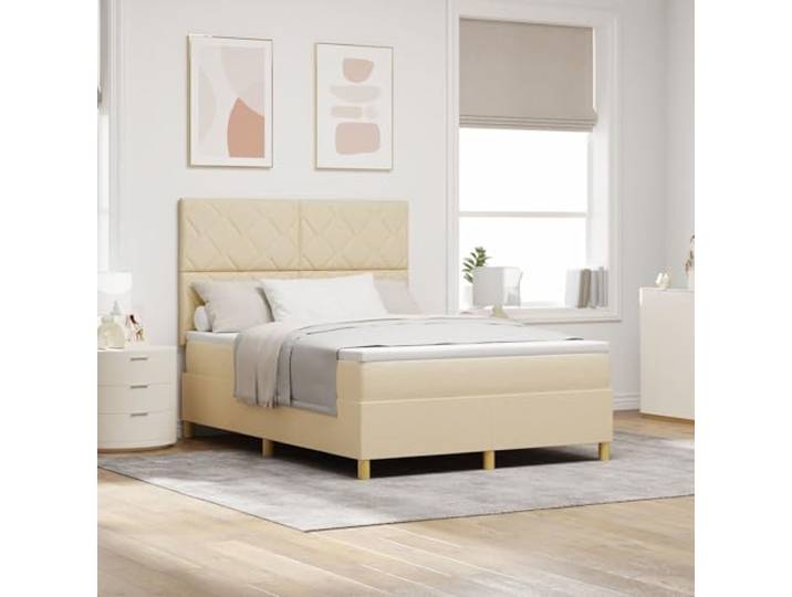 SKTQYQO Boxspringbett Creme Bettgestell für Schlafzimmer Multifunktionsbett Geeignet für Hotel und Studien 140x190cm Stoff