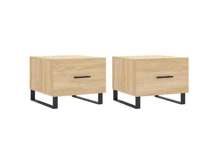 KGFHERENB Couchtische 2er Set Sonoma-Eiche 50x50x40 cm Holzwerkstoff Praktisches Beistelltisch Set mit Schublade für Wohnzimmer und Schlafzimmer, robuste Eisenbeine bieten viel Stauraum