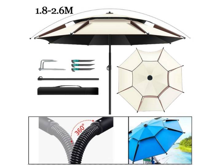1.8-2.6M Parasol parapluie de pêche Double couche Protection solaire extérieure Camping parapluie imperméable ombre parapluie plage jardin