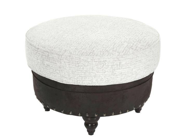 Landscape Hocker, Dunkelbraun, Beige, Holz, Buche, massiv, Lederoptik, Füllung: Polyetherschaumkern, rund, 75x50x75 cm, Wohnzimmer, Hocker, Sitzhocker