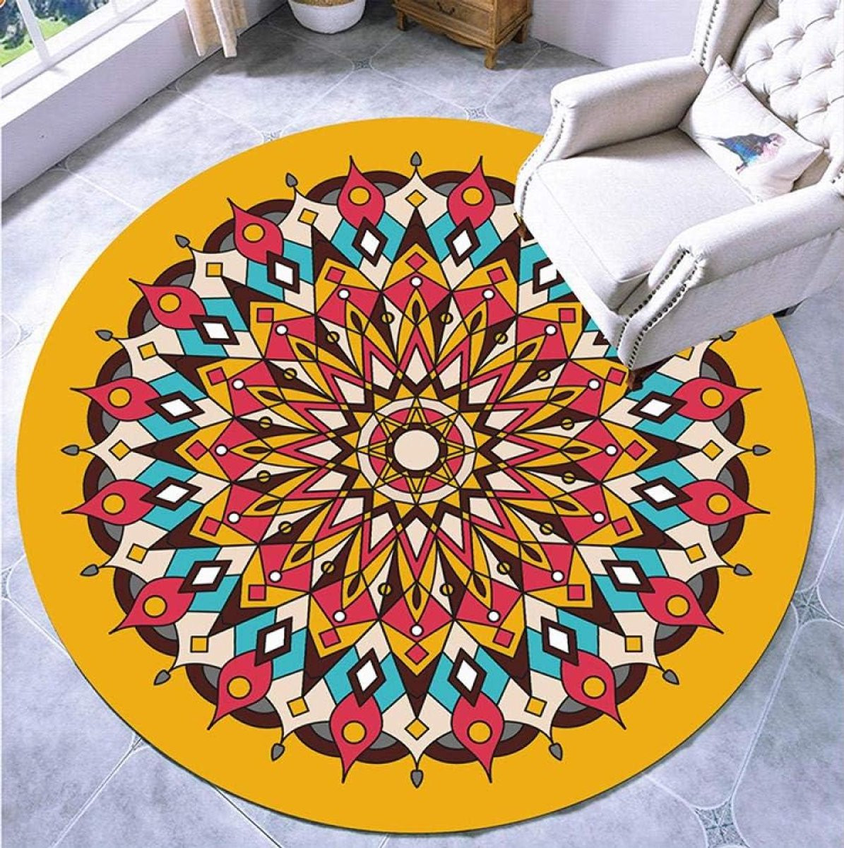 Rond Bohemian Vloerkleed - Donkerblauw - Polyester