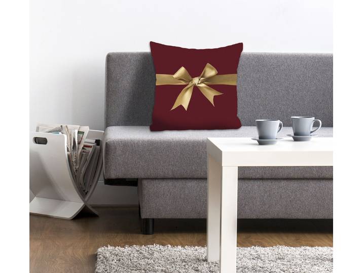 Dekokissen QUEENCE Bescherung , rot (weinrot, bedruckt), B:40cm L:40cm, Polyester, Dekokissen_Sitzkissen_Kissenhüllen, Dekokissen, Kissenhülle ohne Füllung, 1 Stück