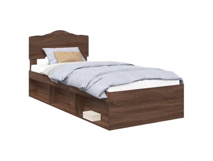 HMDNGOUT Bettrahmen 100x200 cm in Braun Eichen-Optik aus massivem Kiefernholz und Holzwerkstoffen, modernes Bettgestell mit Kopfteil