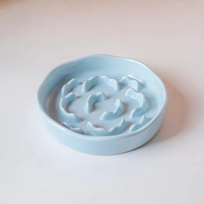 Inspired Finds Elevated Ceramic Slow Feeder Cat Bowl For Healthy Eating & Neck Comfort blue