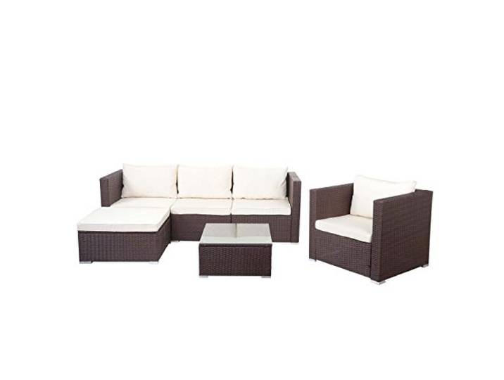 Mendler Poly-Rattan-Garnitur Brescia - braun, Kissen Creme