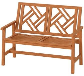 Costway Outdoor Bench Wood 2-Person Patio Loveseat Chair with Geometric Backrest