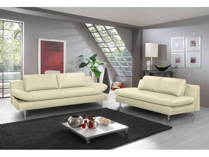 2-Sitzer PLACES OF STYLE Redding , beige (creme), B:191cm H:80cm T:90cm, Zierkissen: 100% Polyester;Luxus-Microfaser (100% Polyester), mit Zierkissen ebenfalls in Luxus-Microfaser;Struktur (100% Polypropylen), mit Zierkissen in Luxus-Microfaser, Sofas, 2-Sitzer, In Naturleder