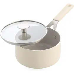 KitchenAid - Coloured Aluminum Saucepan with Lid - Almond Cream - 16 cm, Pfanne + Kochtopf, Beige